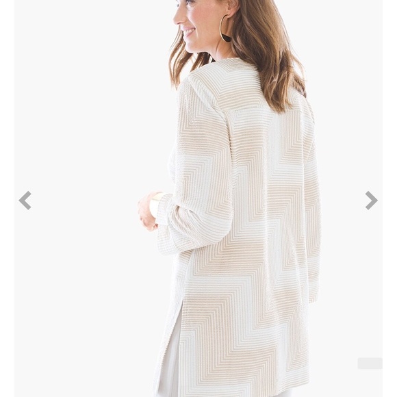 Chico's Travelers Crinkle Long Cardigan Duster Blazer Jacket Gold White Sz L/2 - Picture 3 of 13
